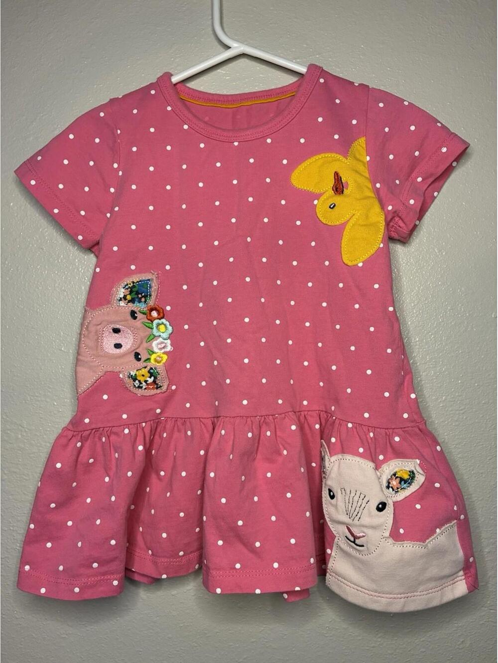 WIBACKER Pink White Polka Dot Animal Dress